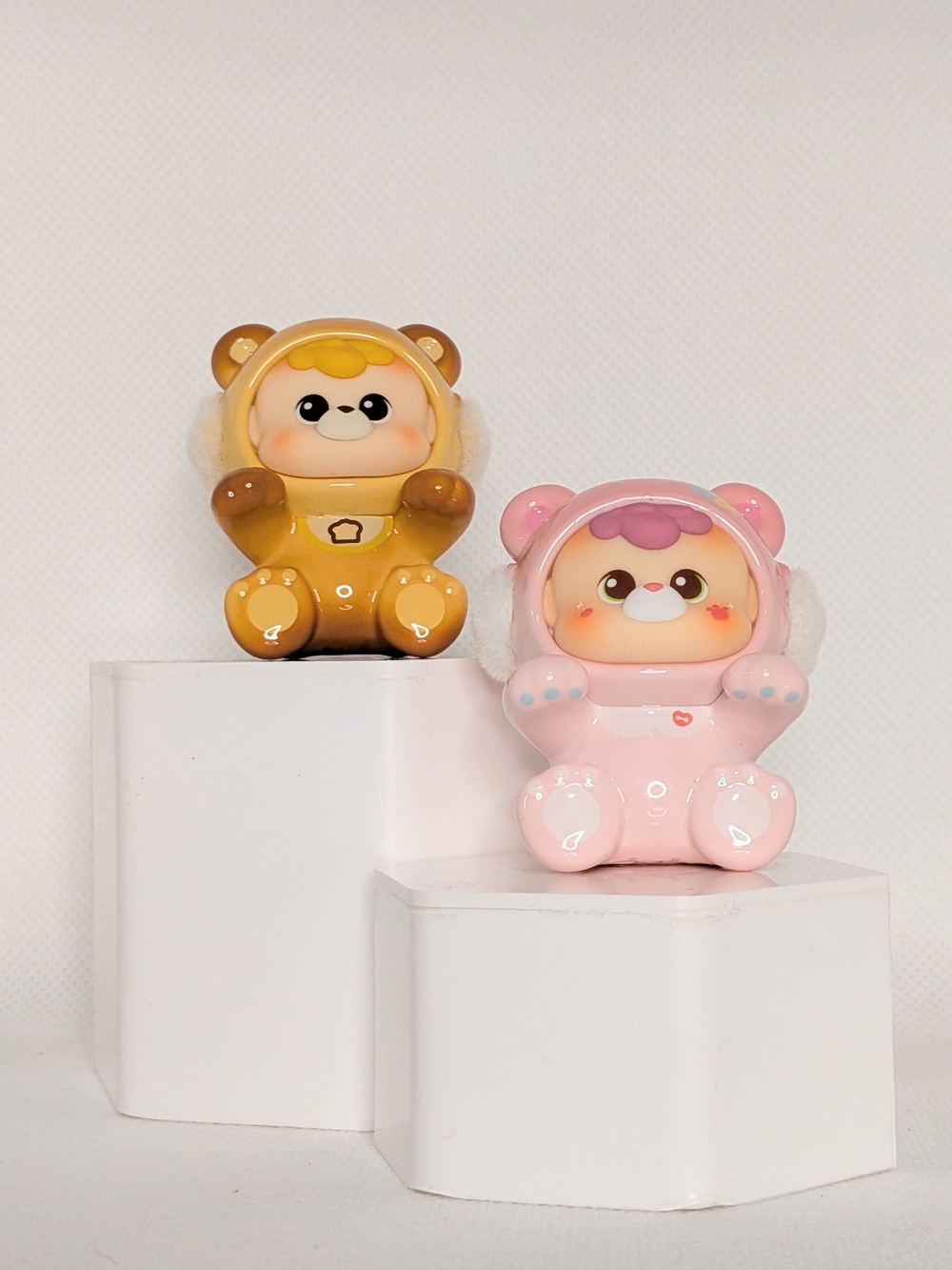 Cute Plush Bear Figurine Toy - Pink & Yellow